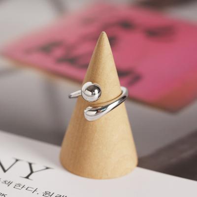 China FASHIONABLE DANYANG S925 Sterling Silver Minimalist Silver Beads Rounded Shiny Drop Open Ring Women Female for sale