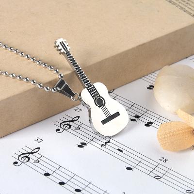 China TRENDY Gold Silver Black Stainless Hawaiian Guitar Fashion Pendant Necklace For Men Friends Jewelry Wholesale for sale