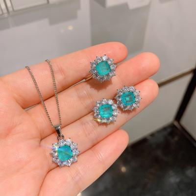 China Danyang S925 FASHIONABLE Silver Needle Noise Paraibaba Around Blue Pendant Necklace Ring Earring Set For Women Lady Gifts for sale