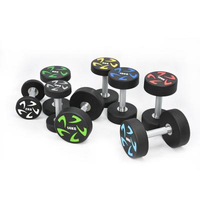 China BunnyHi YL037 Anti-Slip Pound Fitness Weight Urethane Dumbbells Set Round Urethane Dumbbells for sale