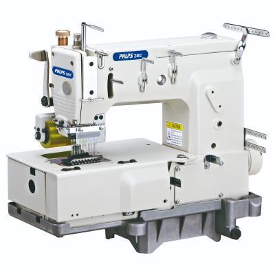 China PHLPS PLEASE-1417P 17 double needle chain stitch industrial flatbed sewing machine with horizontal looper motion mechanism for sale