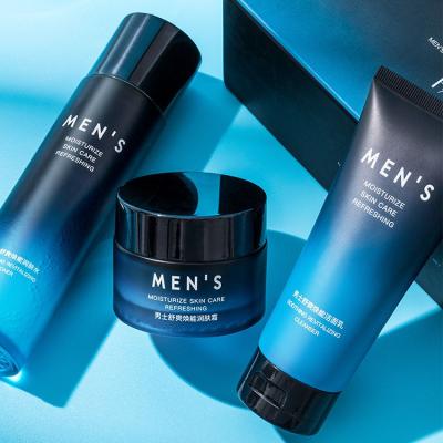 China Private Label Refreshing Mens Skin Care Products Customized Set Natural Organic Face Cleanser Toner Creams Men Skin Care Set for sale