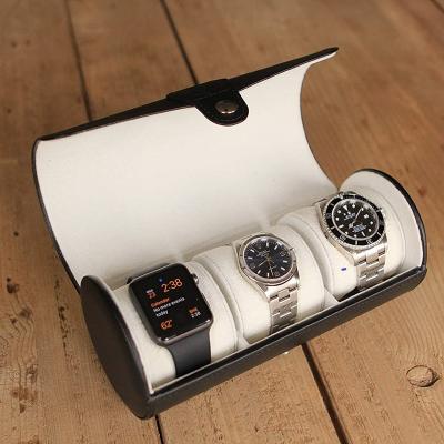 China Vintage Custom Logo Portable 3 Slots Watch Bag Storage Organizer Luxury Leather Watch Case Travel Leather Watch Box for sale