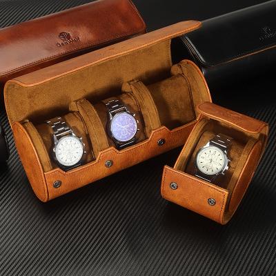 China Luxury Leather Travel Roll Watch Storage Box Waterproof Shockproof Dustproof Case 3 Slots Luxury Portable Organizer For Watches for sale