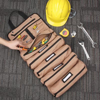 China Custom Canvas 16A Electrician Tool Bag Heavy Duty Roll Up Canvas 16A Hardware Storage Tools Organizer for sale