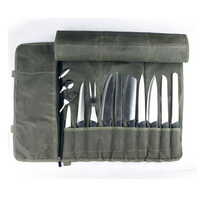 China Custom Waterproof Storage Folding Knife Holder Canvas Chefs Knife Roll Bag for sale