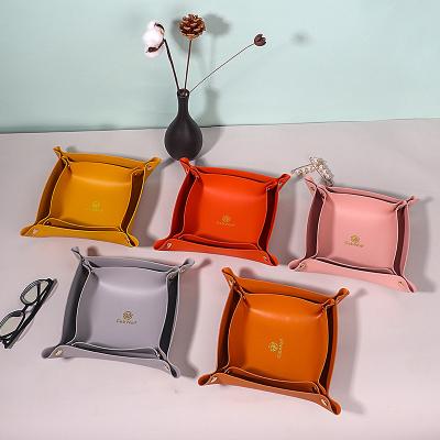 China Foldable Valet Tray Home Table Basket Box PU Leather Viable Desktop Storage Jewelry Valet for Key Coin Change Phone Wallet Sundries for sale