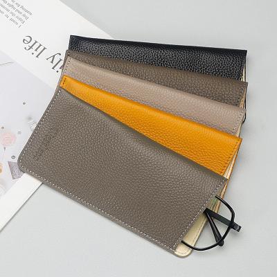 China Luxury Custom Soft Slim Durable Glass Storage Tote Bag For Eye Wear Sunglasses Case Genuine Leather Pouch for sale