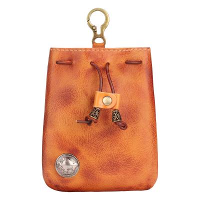 China Genuine Leather Mini Coin Purse Wallet Small Storage Bag Vintage Drawstring Waist Bag Durable Unisex Custom Made Cell Phone Pouch for sale