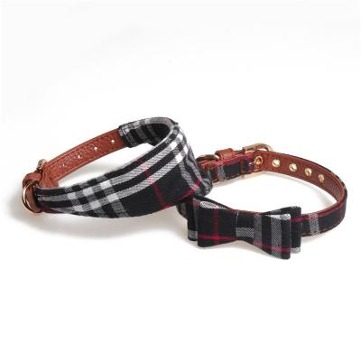 China Classic Dog Puppy Cat Kitten Pet Plaid Bandanas Padded Luxury Bowknot Collar for sale