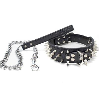 China Fashion Multiple Color PU Spike Dog Collar Metal Chain Padded Punk Leash Combo for sale