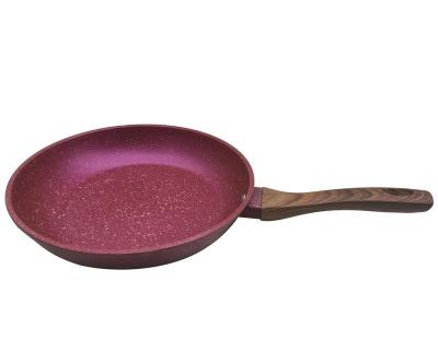 China Modern Frying Pan Burgundy Granite Coating Pot Soft Touch Handle Marble Induction Non-Stick Frying Pan for sale