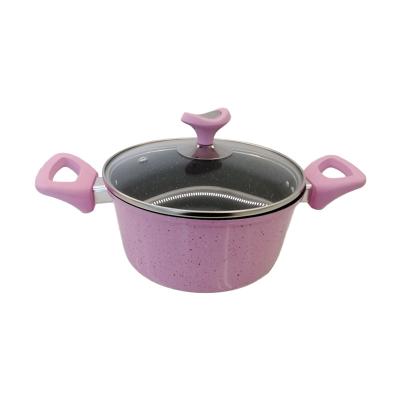 China New Design Sustainable Casserole Pink Marble Coated Kitchen Cookware Casserole With Lid for sale