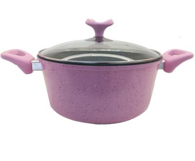 China Sustainable 18/20/22/24cm Pink Color Kitchen Items Cooking Pot Non Stick Forged Aluminum Casserole With Lid for sale