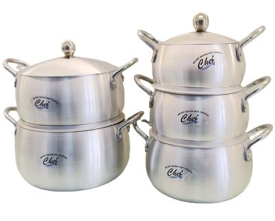 China Sustainable Sanding Belly Shape Aluminum Cooking Pot Set Soup Pot Induction Bottom Cookware Set for sale