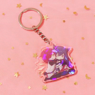 China Keepsake Gifts Plastic Cute Cartoon Anime Holographic Heart Acrylic Charms Custom Round Clear Rainbow Acrylic Keychains for sale