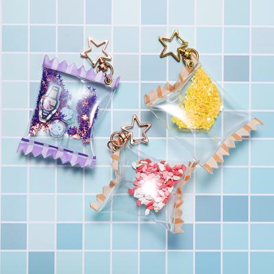 China Wholesale Customized Cute Glitter Candy Acrylic Clear Key Chain Glitter Candy Bag Promotion Souvenir Gifts Customized Key Chain Charms For Gift for sale