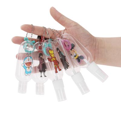 China Pocket Empty PET Hand Wshing Kids Cartoon Mini Alcohol Refillable Bottles Kids Spray Key Chain for sale