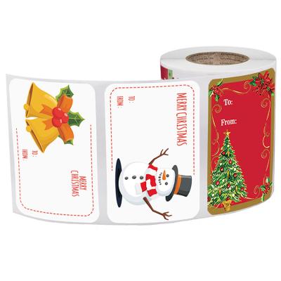 China Waterproof Xmas Decoration Waterproof Vinyl Gift Tag Christmas Sticker Adhesive Roll Set Merry Christmas Custom Stickers Label for sale