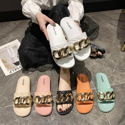 China 2021 fashion trend slippers women's new upper chain design soft and comfortable home outside wear beach shoes wholesale for sale