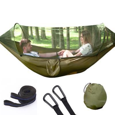 China Automatisch snel openen lichtgewicht legergroen 210T Nylon hammock 250 * 120cm met muggennet voor buitenkamperen Te koop