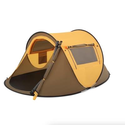 China 96*59*41Inch Yellow Polyester 4-Season Pop Up Camping Tent With Mesh Windows And Waterproof Design For 2 person for sale