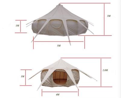 China 300*300*200CM 5M 280GSM Beige waterdicht gecoate katoen Lotus Design Glamping Outdoor Camping Tent Te koop