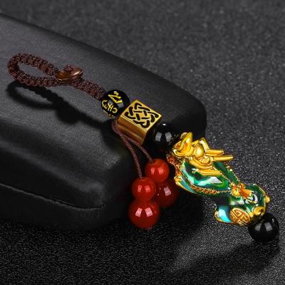 China Hip Hop Wholesale Vietnam Temperature Pixiu Piyao Color Changing Fengshui Gold Plated Key Chain for sale