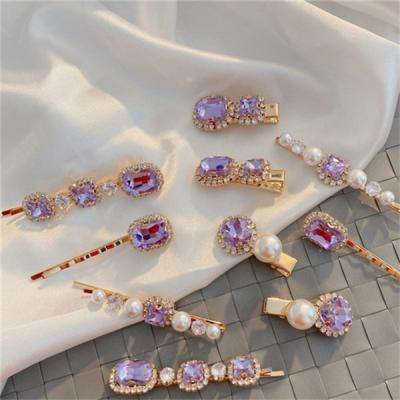 China Trendy Geometric Shiny Rhinestone Pearl Clips in Extension Crystal Handmade Hairpins Hair Set for Girls for sale