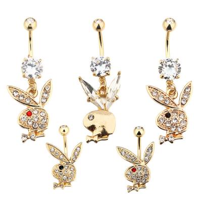 China Boy Piercing Bunny Dangle Belly Button Rings Set Ring Bunny Stainless Steel Jewelry Trendy Body Rabbit Navel Sets for sale