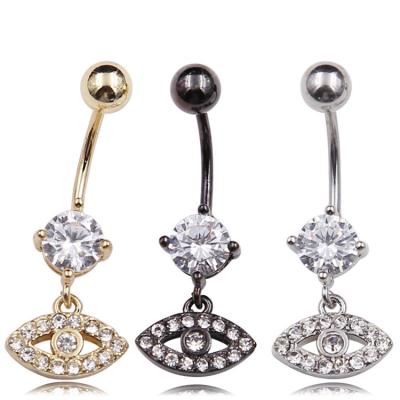 China Fashionable Factory Wholesale Summer Jewelry CZ Elegant Eye Dangle Steel Body Navel Piercing Surgical Piercing Rings for sale