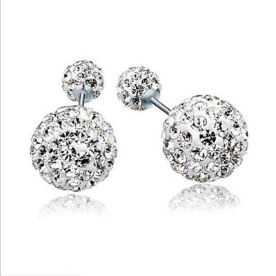 China Fashionable Women Shape Earring From Austria Diamond Crystal Ball Stud 925 Sterling Silver Earrings Double Ball for sale