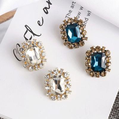 China 2020 Trendy Silver Blue Rhinestone Crystal Square Stud Earrings Simple Fashion 925 Earring for sale