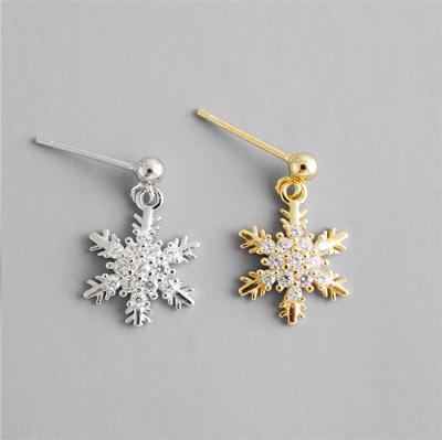 China Fashion Trendy Hot Selling Gold Plated Korea Silver Earring 925 Zircon Snowflake Stud Earrings for sale