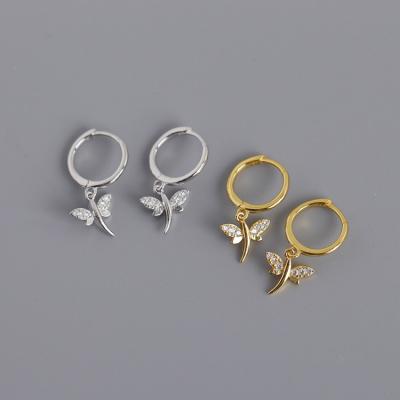 China Trendy Fashion Animal Shape Circle Stud Earrings 925 Sterling Silver Women Dragonfly Earrings For for sale