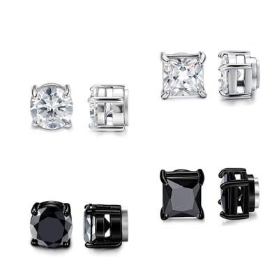 China Fashionable Hot Selling Black Silver Color Stainless Steel Zircon Earring Square Stud Magnetic Earings Men for sale