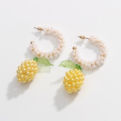 China Fashionable Hot Selling C Circle Earrings Pineapple Handmade Beaded Pearl Beaded Earrings For Women for sale