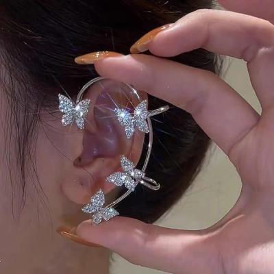 China Fashionable Glitter Butterfly Clip On Earrings Party Full Diamond Butterfly Ear Cuffs Earrings Fairy Shiny For Women Girls for sale