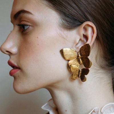 China Fashionable butterfly earrings Europe and America double hot gold statement large earrings for women for sale