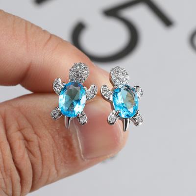 China Fashionable Delicate Diamond Rainbow Stone Purple Earring Crystal Animal Tortoise Turtle Earrings For Women for sale