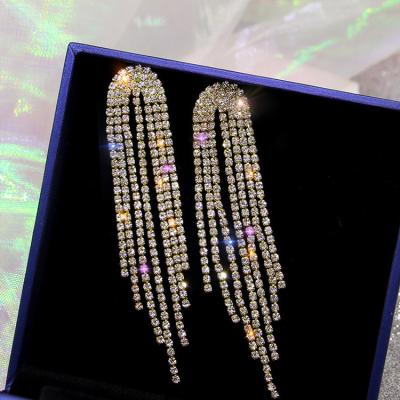 China 925 Crystal Silver Needle Fashion Sparkle Long Chain Chandelier Dangle Earrings Rhinestone Tassel Tennis Earrings for sale