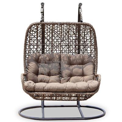 China 2021 Eco-friendly Rattan Wicker Double Seat Hot Sale Indoor Hanging Garden Egg Chairs Outdoor Patio Swing Chair Factory Delivery for sale