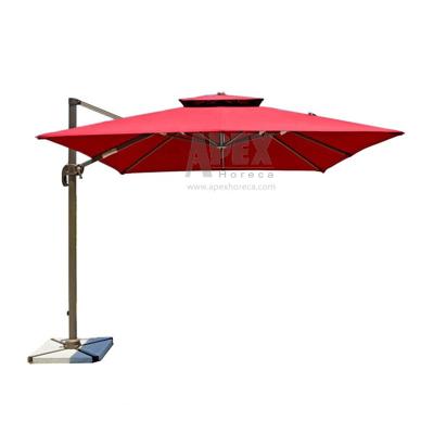 China Modern Outdoor Roman Roof Red Color Outdoor Umbrella Garden Leisure Parasol Round Side Double Umbrella With Base for sale