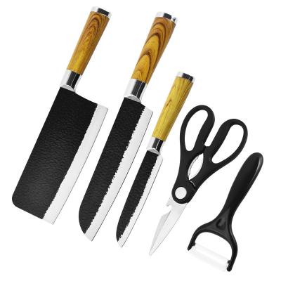 China Durable High Quality Stainless Steel Stick Non Coating With Plastic Yellow Handle Kitchen Knife Set Of 5 Pieces for sale