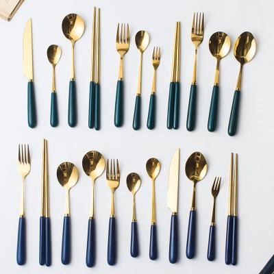 China Sustainable High Quality Reusable Stainless Steel Cutlery With Ceramic Handle Family Cutlery And Western Food Utensils for sale