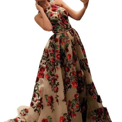 China New Elegant Evening Dress Women's Ladies Evening Dresses Plus Size Slim Printed Long Women's Plus Size Dresses for sale