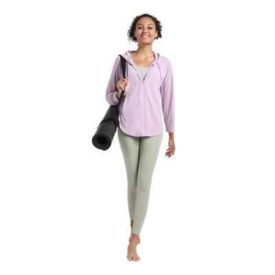 China Breathable Hooded Zipper Cardigan Jacket Fitness Long Sleeve Sports Ladies Yoga Top Wear for sale