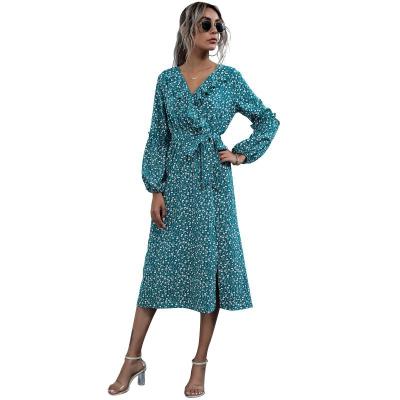 China Anti-wrinkle Runway Fashion Dress 2021 Summer Women's Bow Spaghetti Strap Print Long Dress for sale