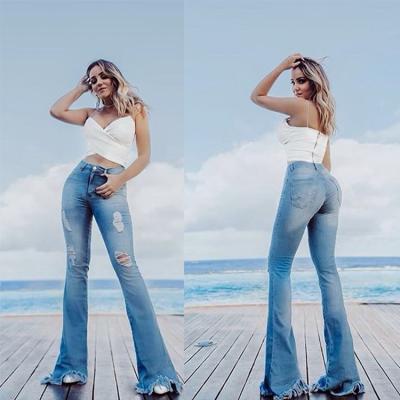 China Others factory direct sale European and American border women's jeans with ripped holes and thin slim denim flare pants for sale