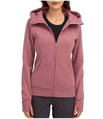 China new autumn and winter Anti-wrinkle plus velvet hooded zipper sports women's leisure outdoor sports fitness yoga jacket for sale